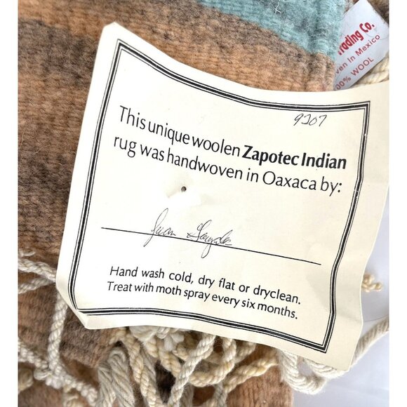 Handwoven Zapotec Indian Oaxaca Wool Rug Artist Signed 47" x 84” Handmade - Picture 3 of 3